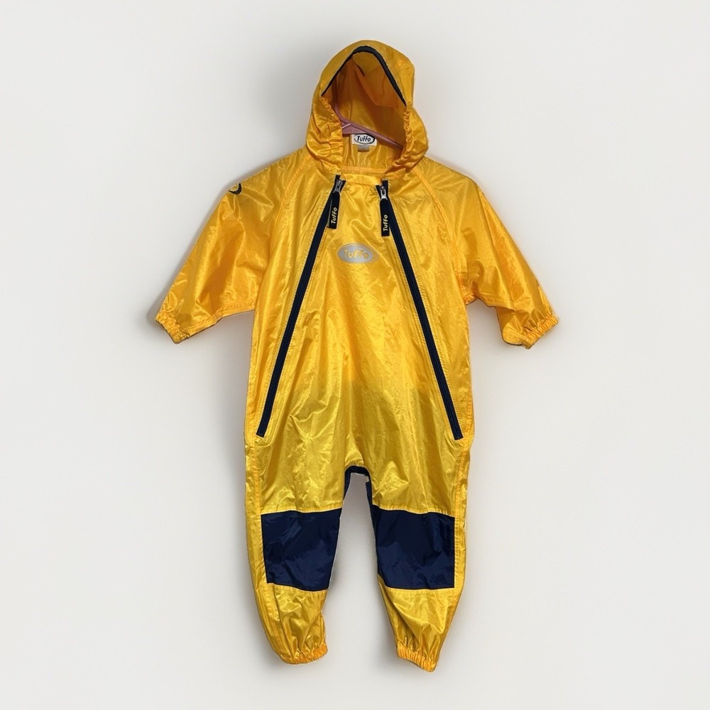 Tuffo Muddy Buddy Yellow Waterproof Hooded Rain Suit Coverall Kids Toddler Sz 3T